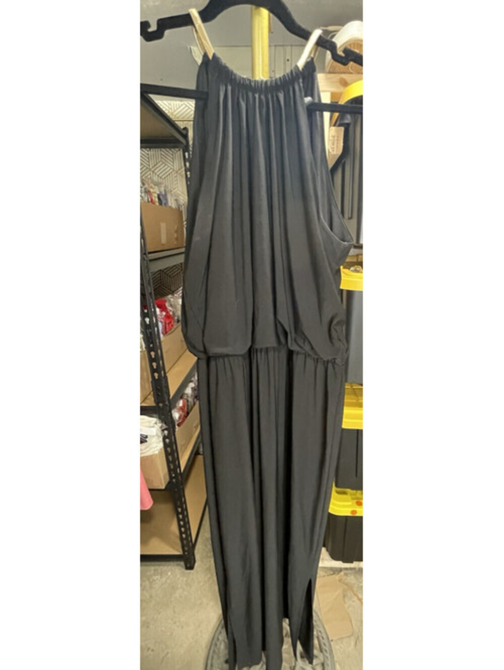 MSK Womens Black Maxi Dress Gold Chain Halter Sz 16 Evening Party Sophisticated